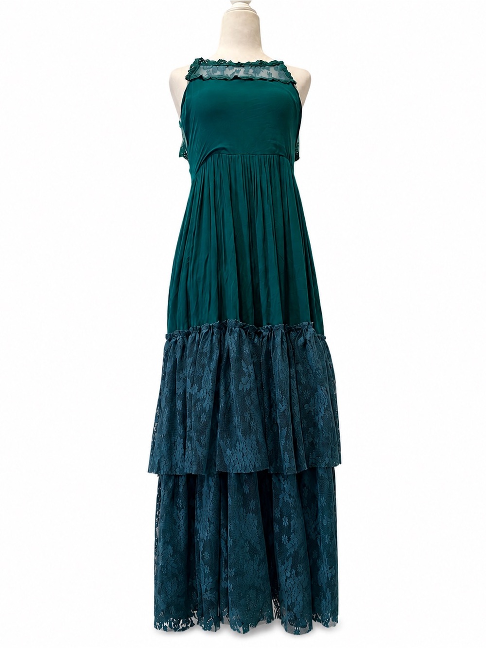 Mia Joy Teal Tiered Lace Maxi Dress Sz 12 girl